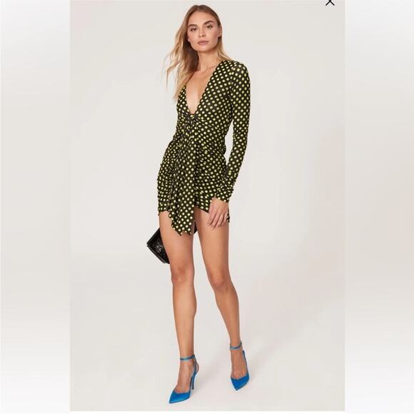 Le Superbe Elastica Black and Yellow Neon Polka Jersey Mini Dress XS - Picture 1 of 13